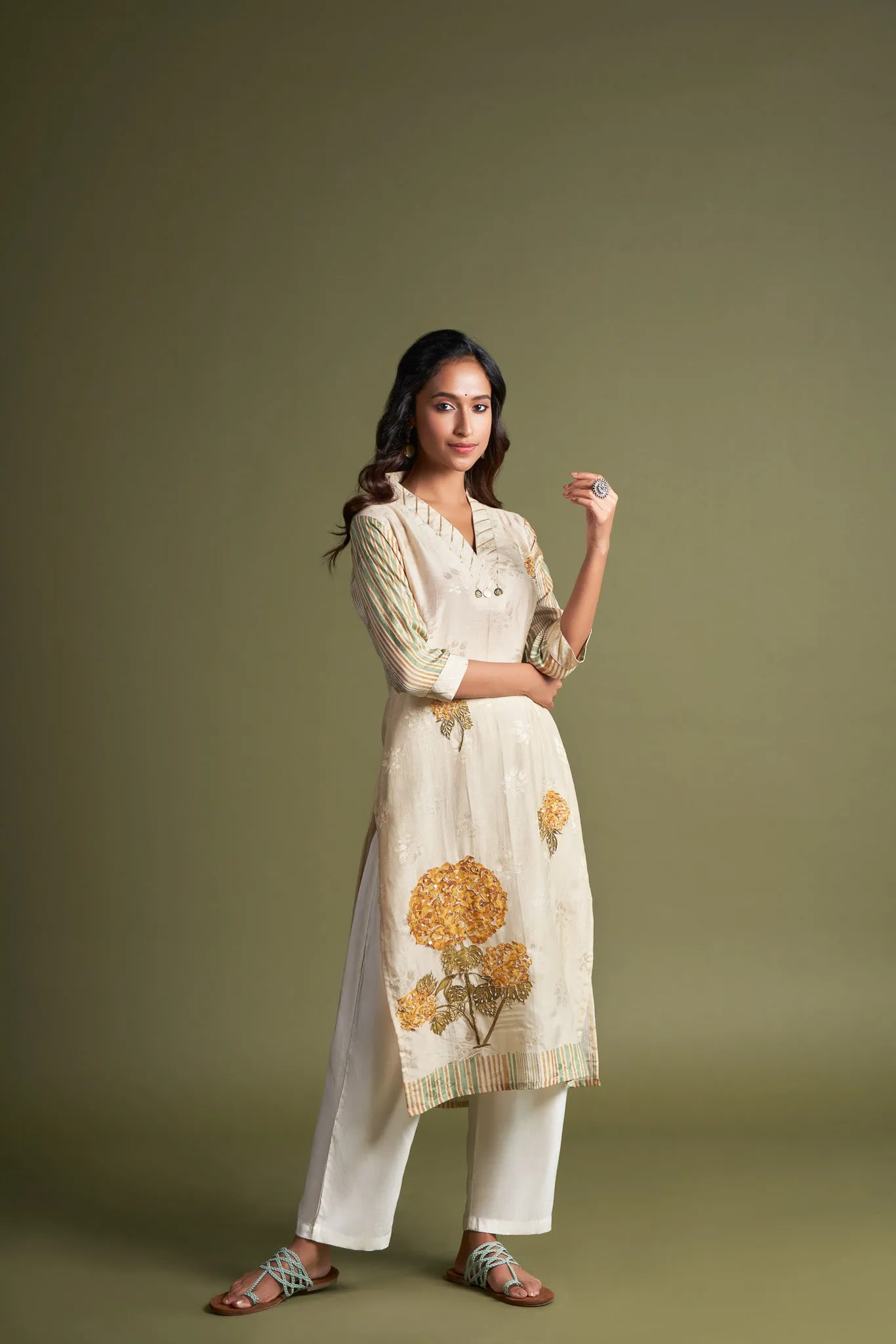 Off White Munga Silk Self Jacquard Kurta