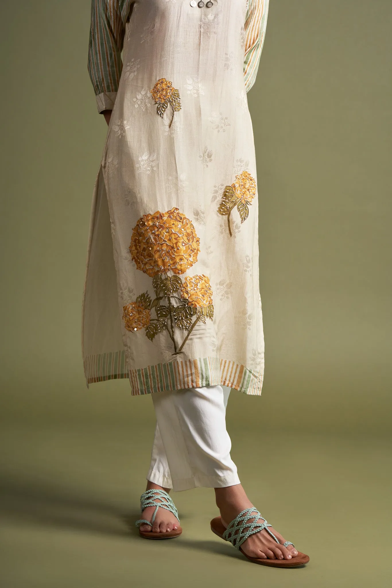 Off White Munga Silk Self Jacquard Kurta