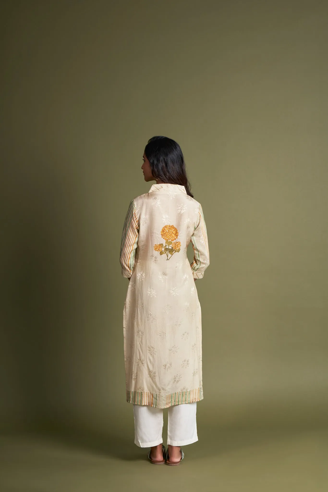 Off White Munga Silk Self Jacquard Kurta
