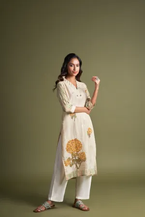 Off White Munga Silk Self Jacquard Kurta