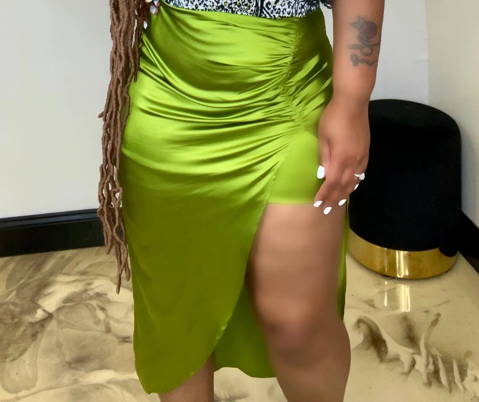 Olive Ruched Skirt