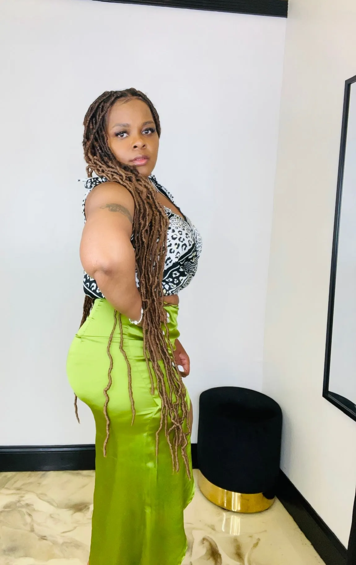 Olive Ruched Skirt