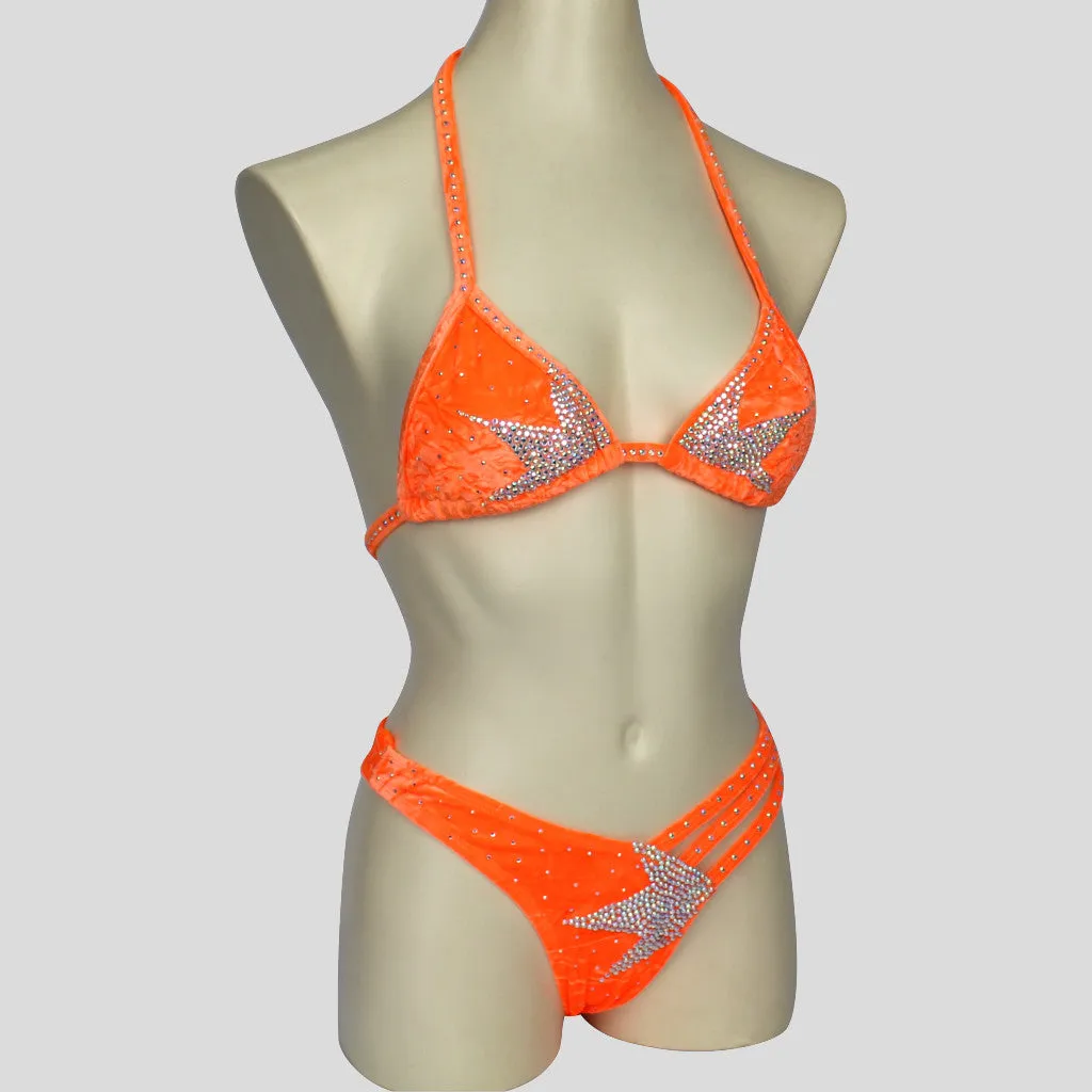 Orange Velvet Figure Bodybuilding Bikini