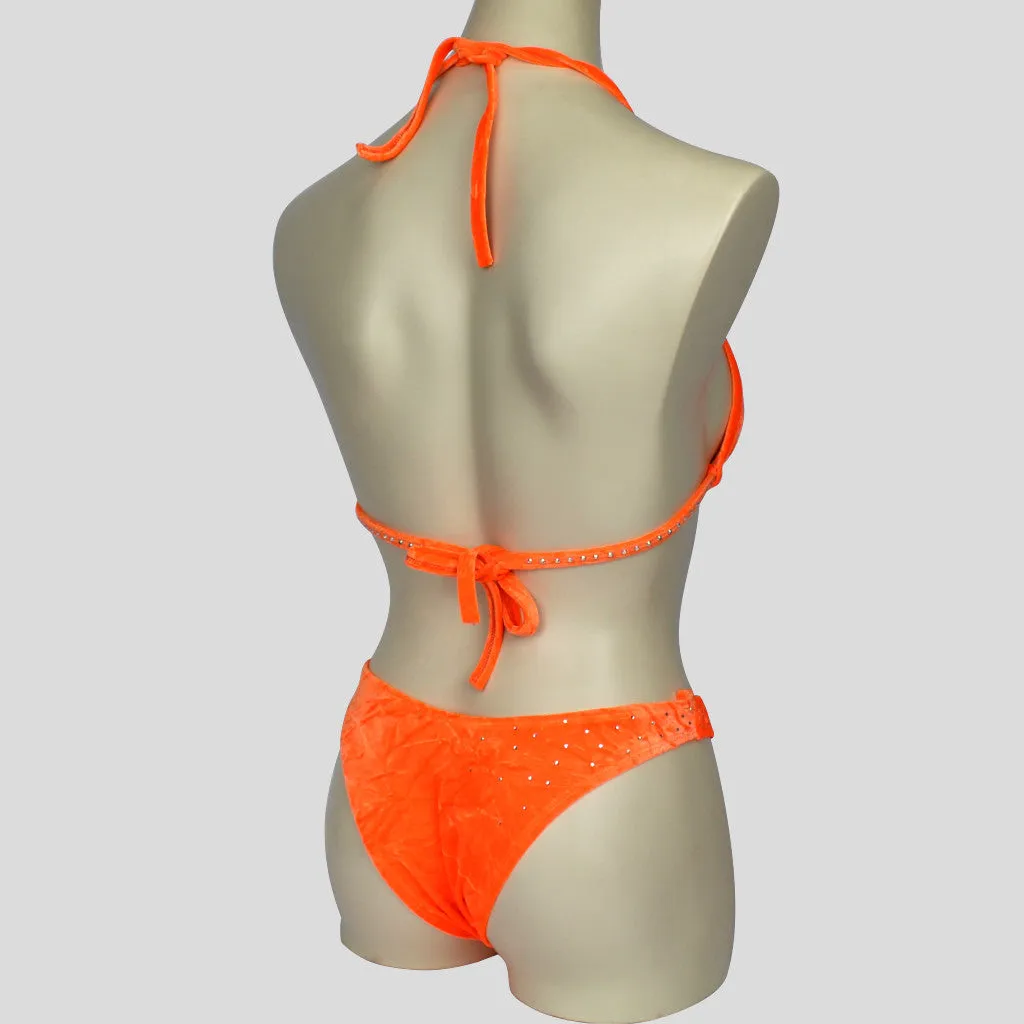 Orange Velvet Figure Bodybuilding Bikini