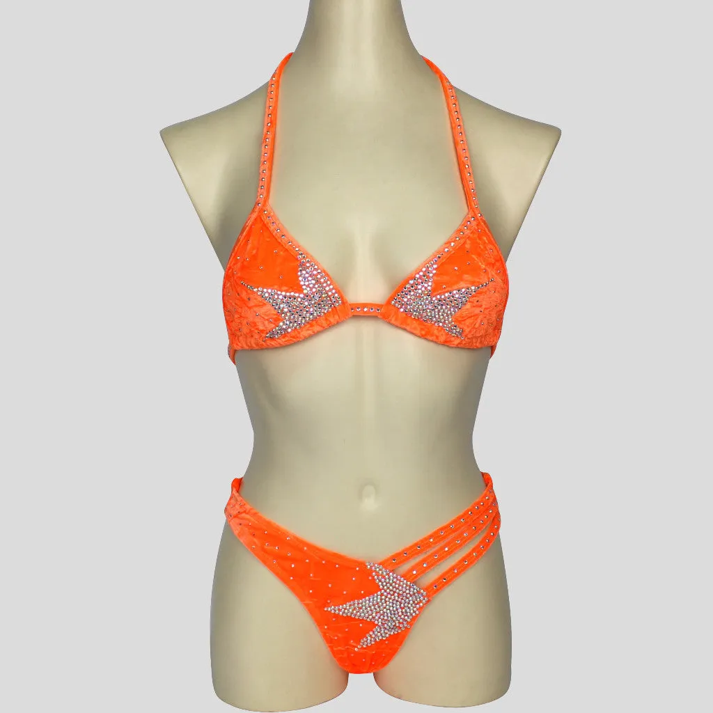 Orange Velvet Figure Bodybuilding Bikini