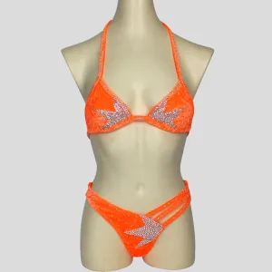 Orange Velvet Figure Bodybuilding Bikini