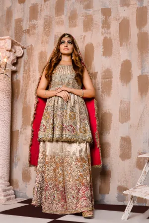 Pakistani Bridal Lehenga Frock in Mesuri Fabric #BS753