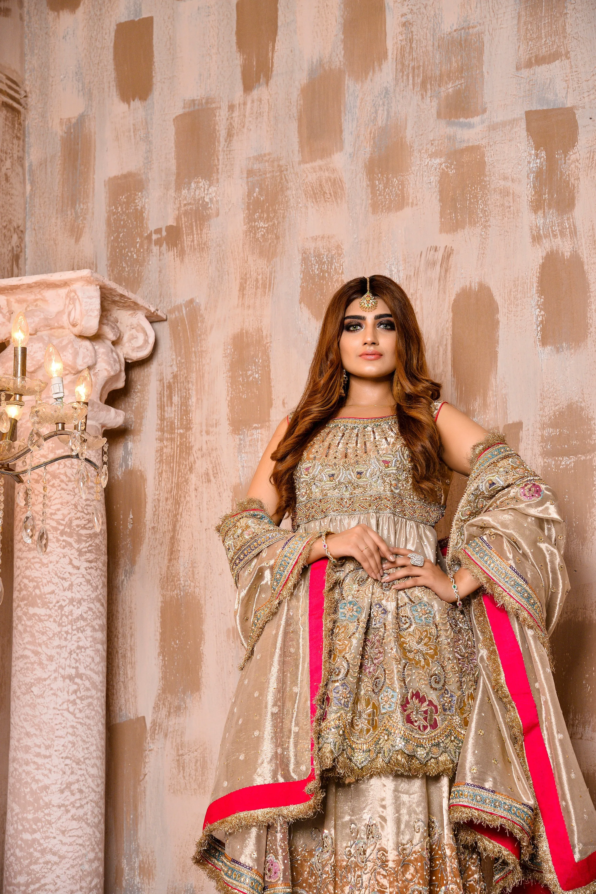 Pakistani Bridal Lehenga Frock in Mesuri Fabric #BS753