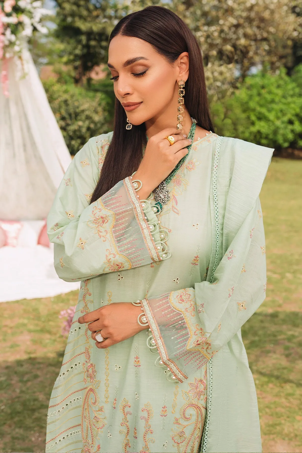Pakistani Salwar Suit in Pistachio Green Embroidered Salwar Kameez