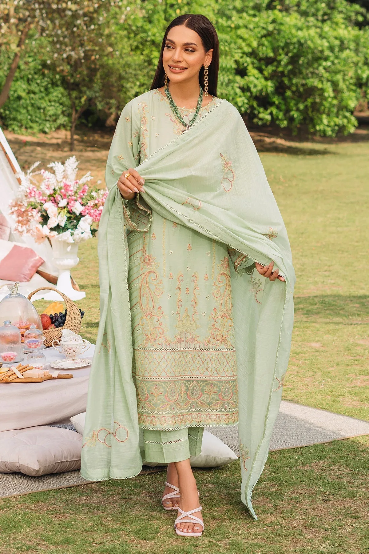 Pakistani Salwar Suit in Pistachio Green Embroidered Salwar Kameez