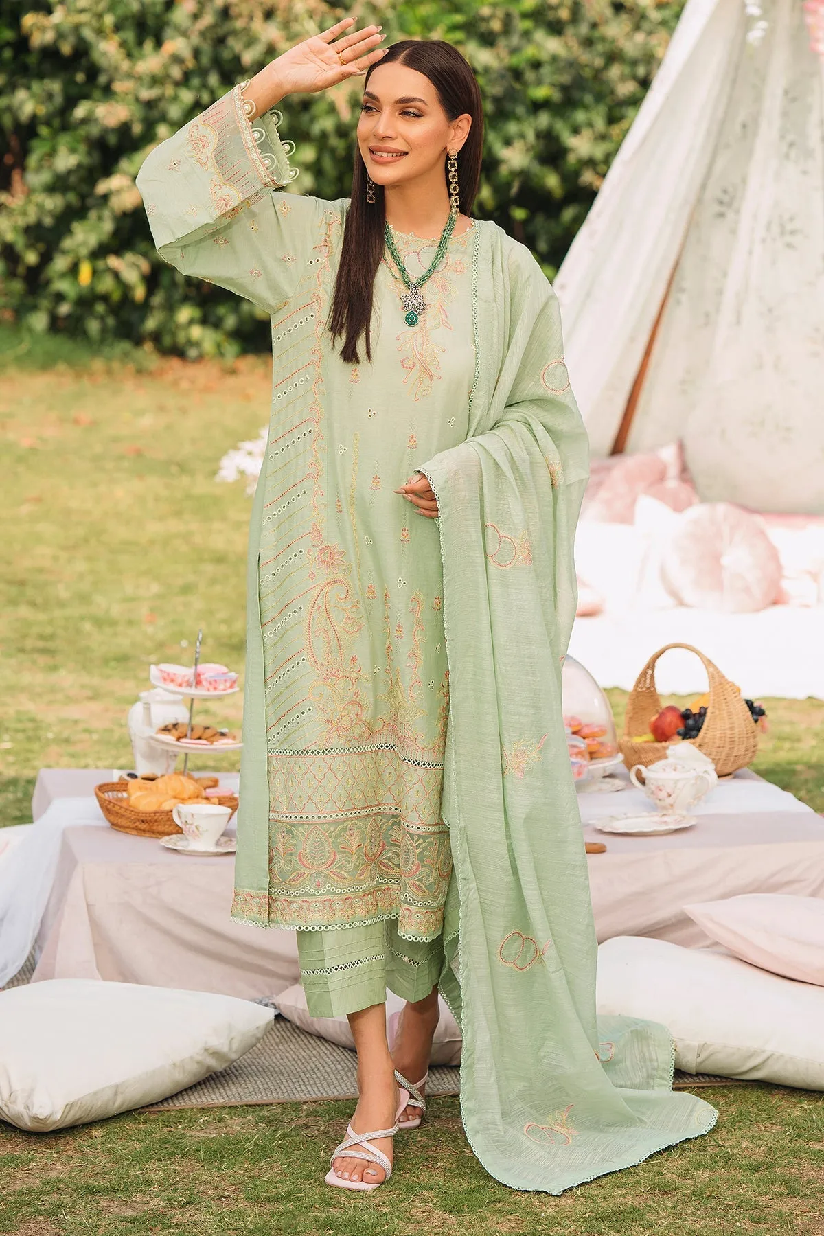 Pakistani Salwar Suit in Pistachio Green Embroidered Salwar Kameez