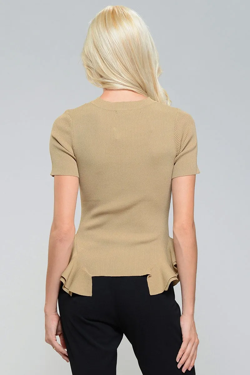 Pamelyn Ribbed Peplum Sweater Top