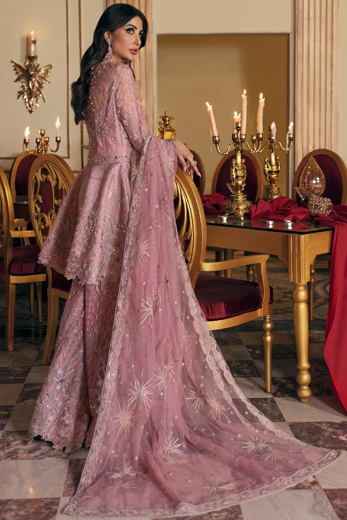 Party Dress Pakistani With Peplum In Pink Color #PF152