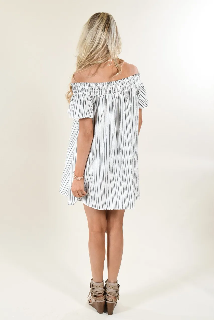 Pin Stripe Off The Shoulder Dress