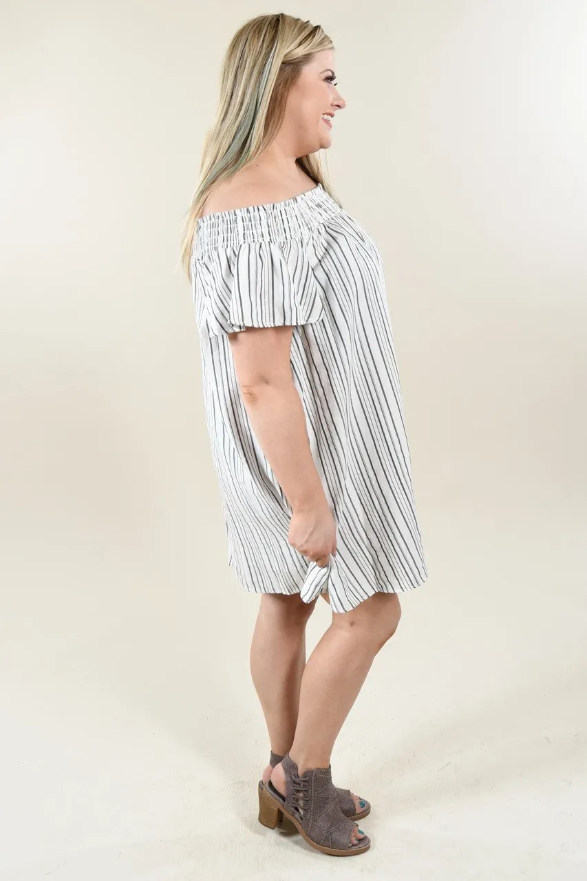 Pin Stripe Off The Shoulder Dress