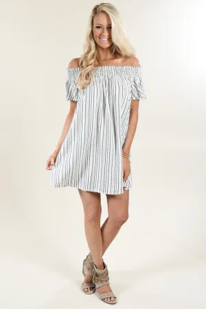 Pin Stripe Off The Shoulder Dress