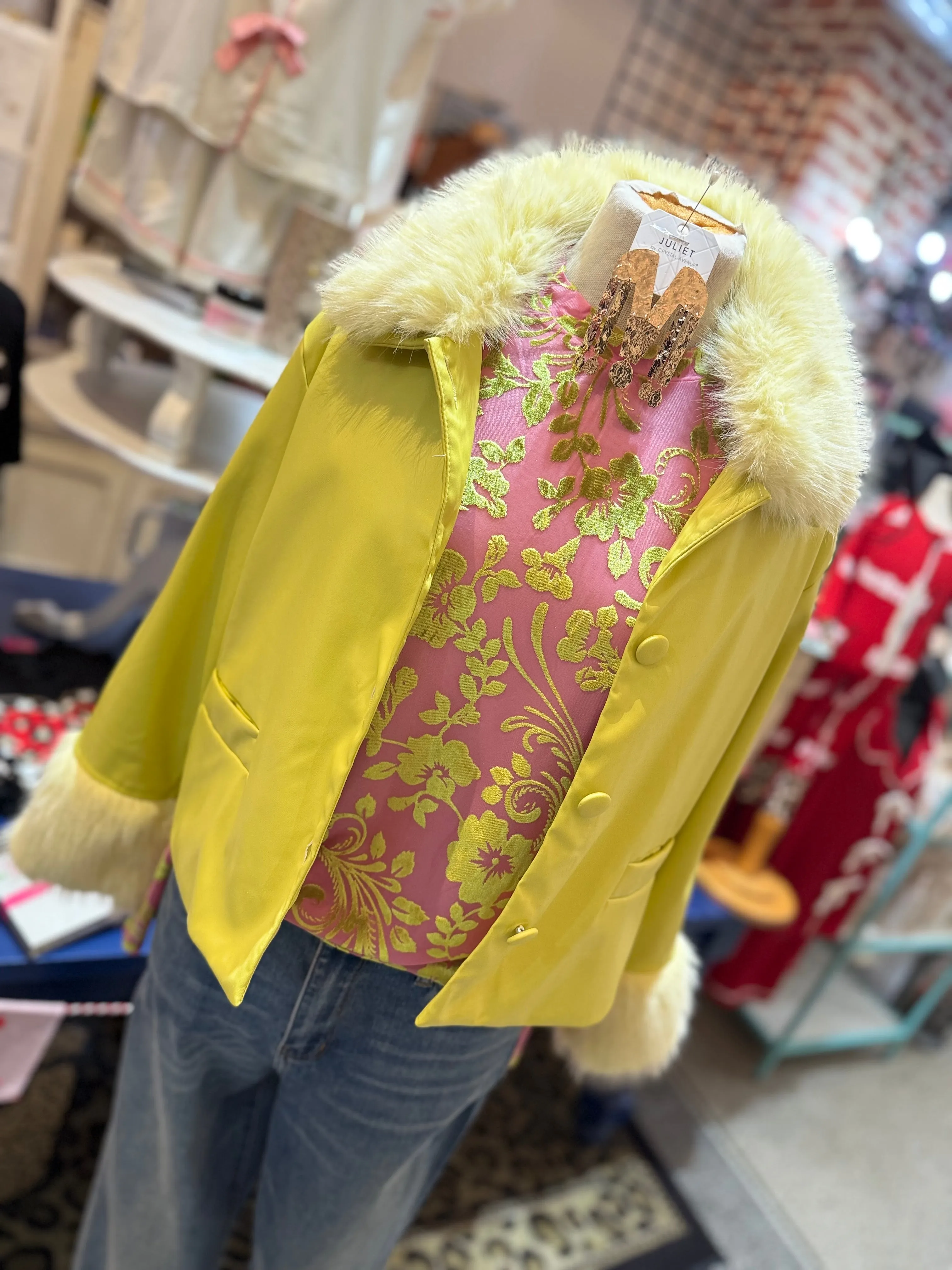 Pink and Yellow Detailed Velvet Top