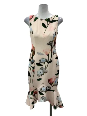Pink Foral Round Neck Pencil Dress