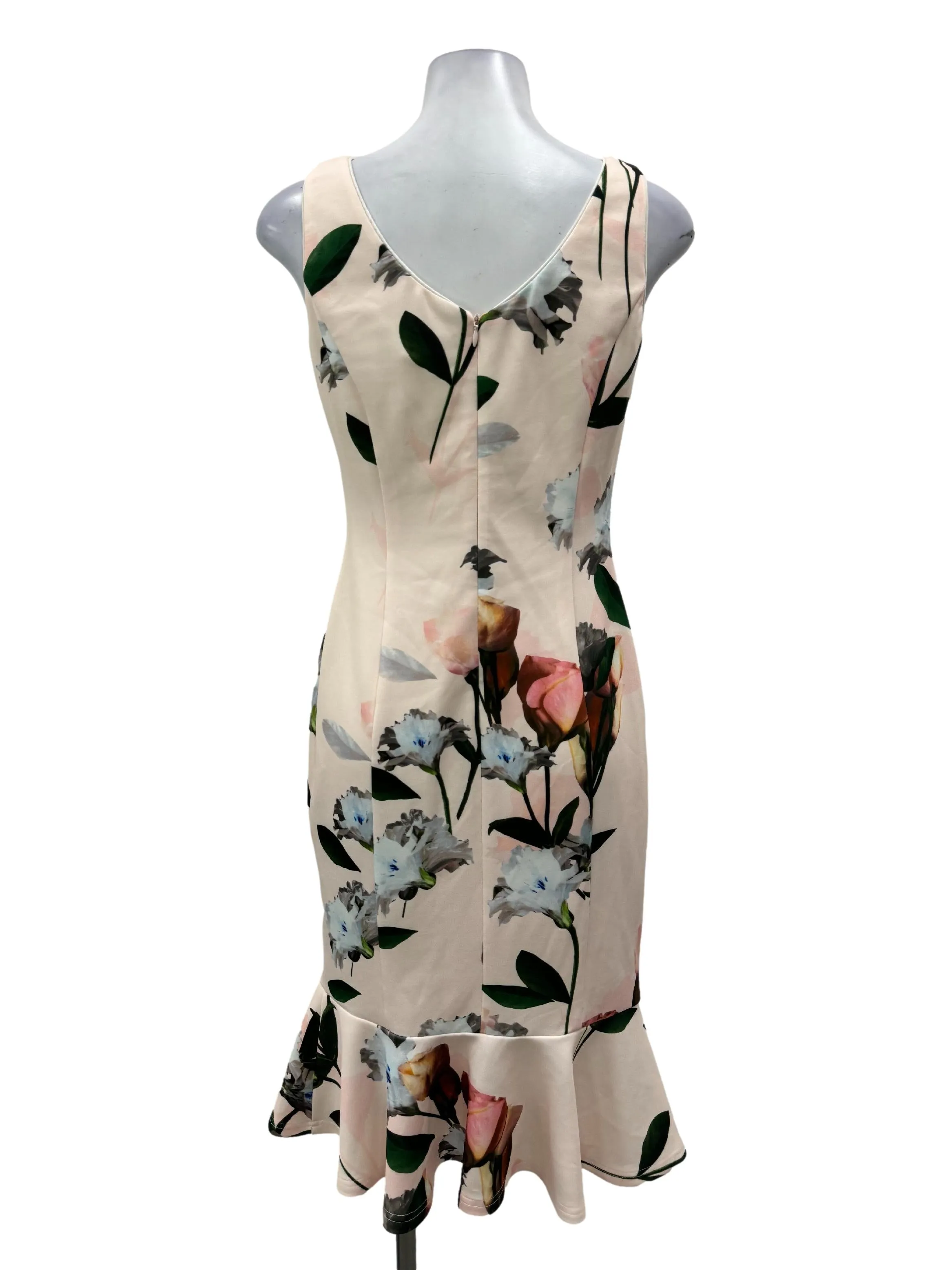 Pink Foral Round Neck Pencil Dress