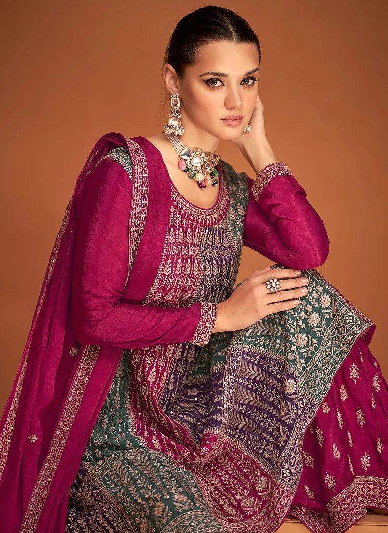 Pink Multicolor Embroidered Sharara Style Suit