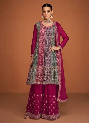 Pink Multicolor Embroidered Sharara Style Suit
