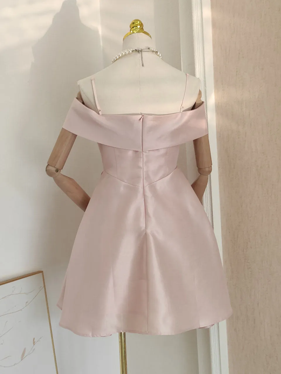 Pink Off The Shoulder Corset Satin Party Mini Dress