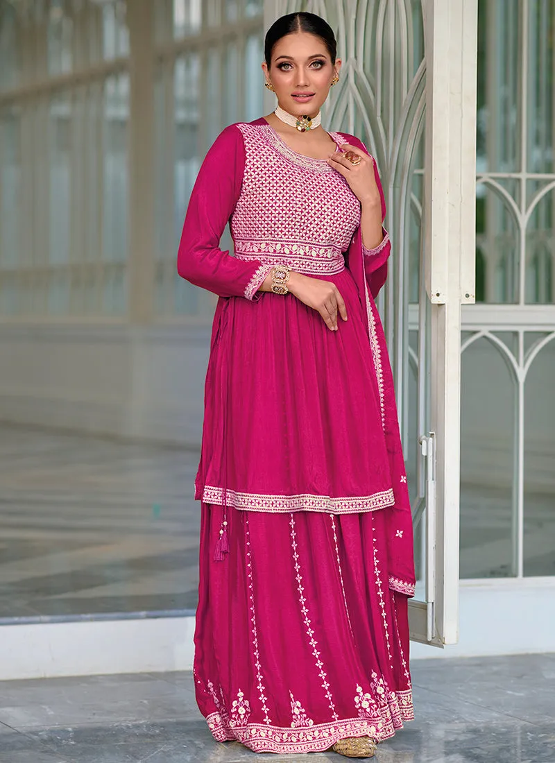 Pink Sequence Embroidery Peplum Lehenga Kurti