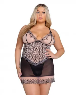 Playboy Bunny Kiss Babydoll and Panty - Black/Nude -
