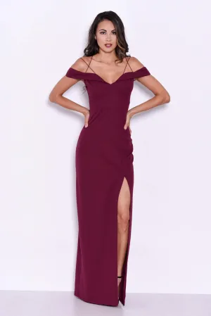 Plum Strappy Off The Shoulder Side Split Maxi Dress