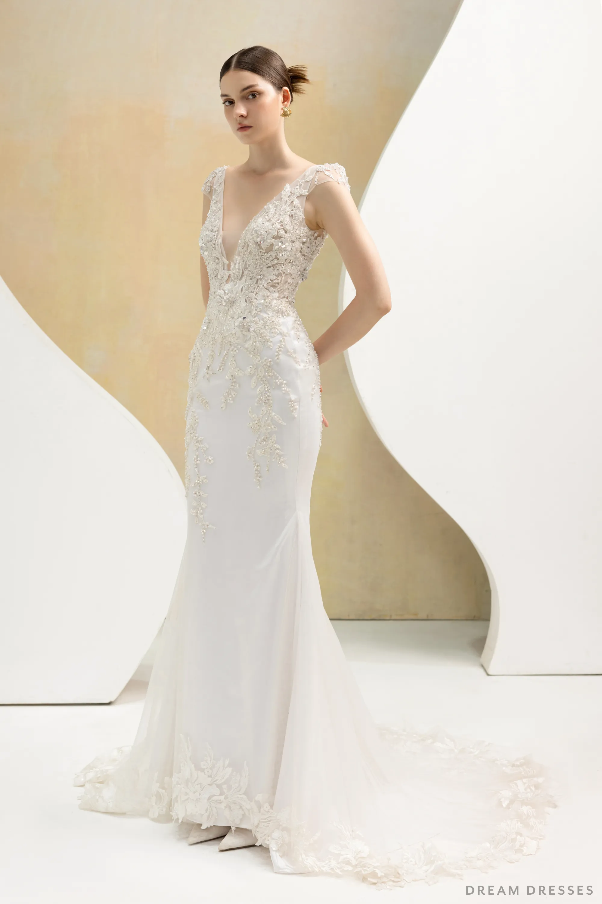 Plunging Neckline Mermaid Wedding Dress (#ELOISE)