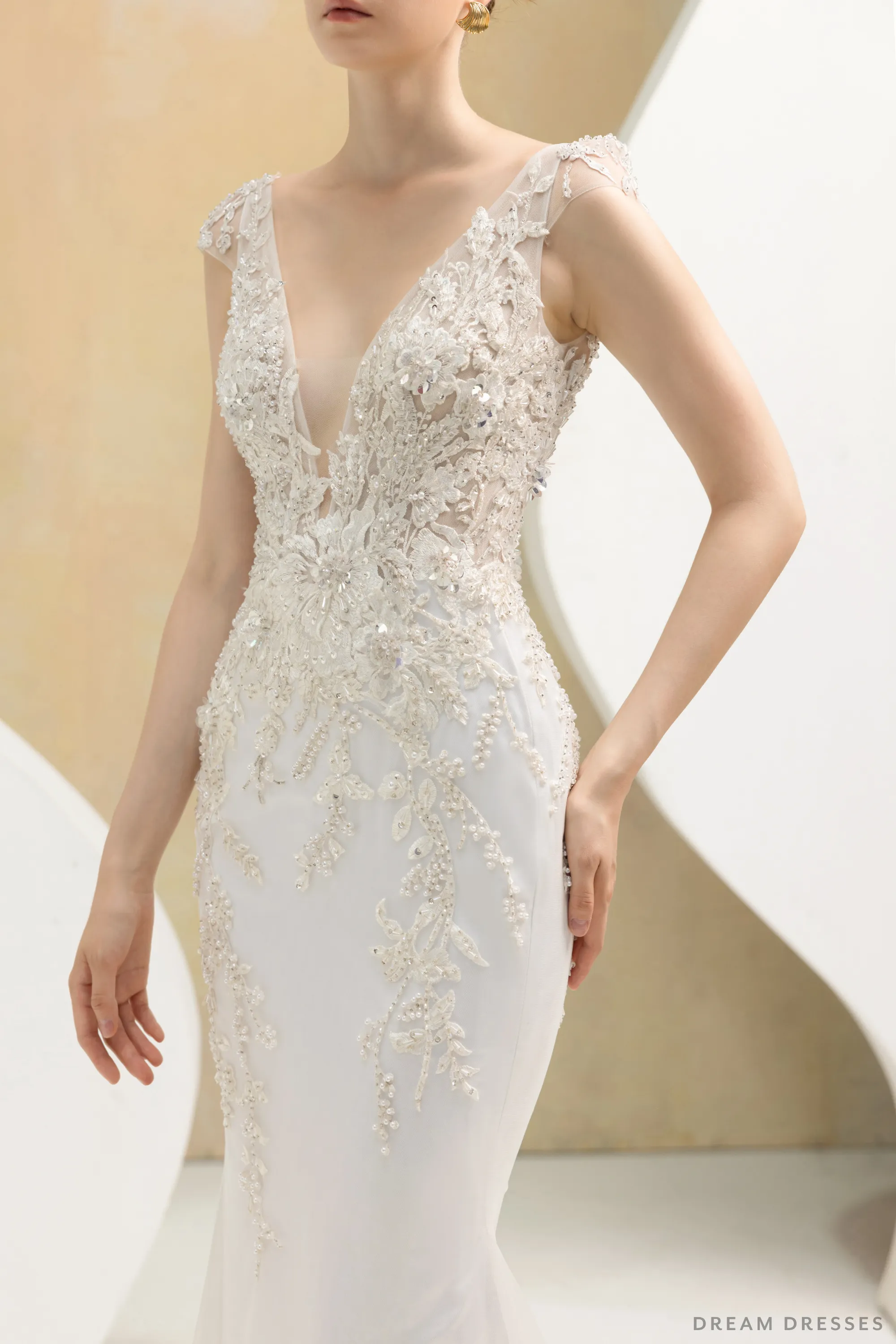 Plunging Neckline Mermaid Wedding Dress (#ELOISE)