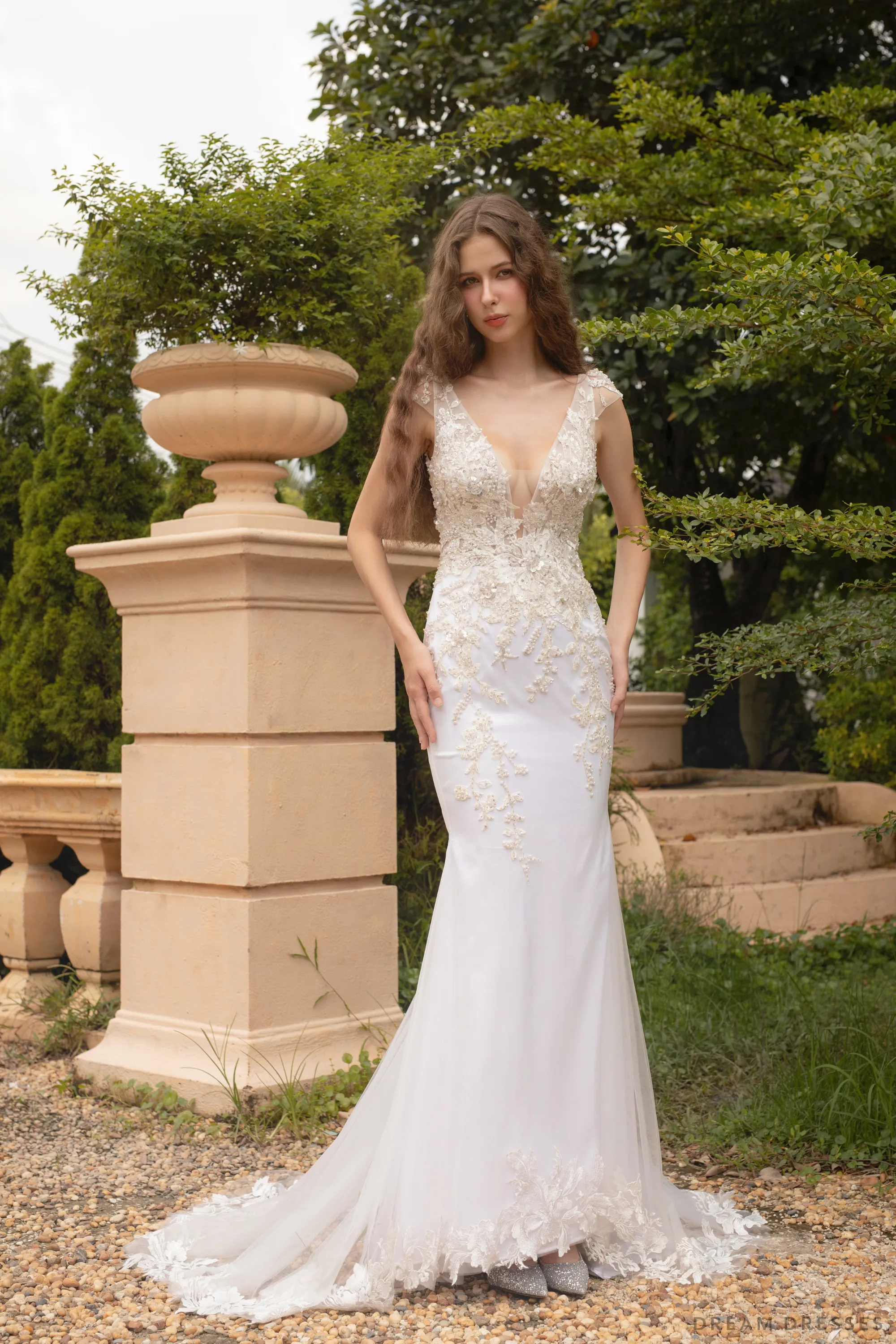 Plunging Neckline Mermaid Wedding Dress (#ELOISE)