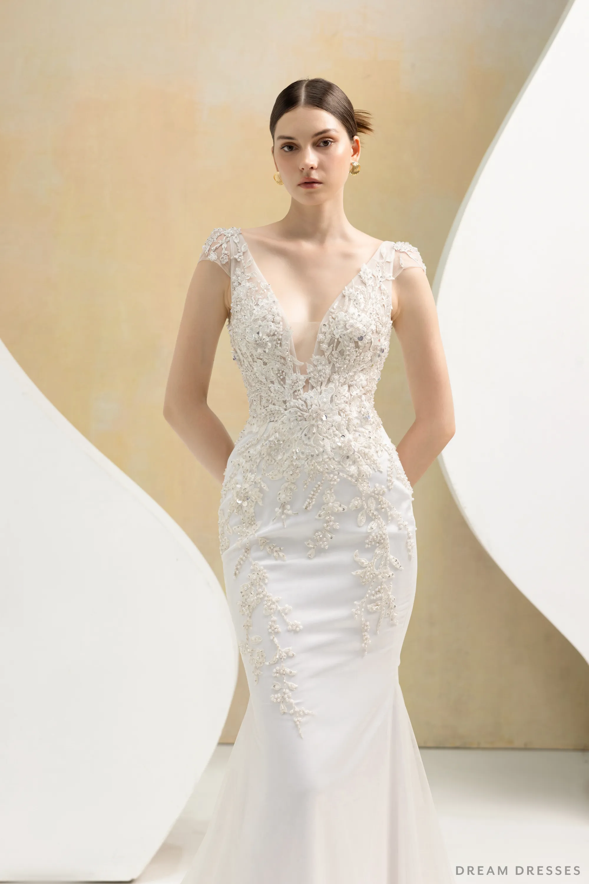 Plunging Neckline Mermaid Wedding Dress (#ELOISE)
