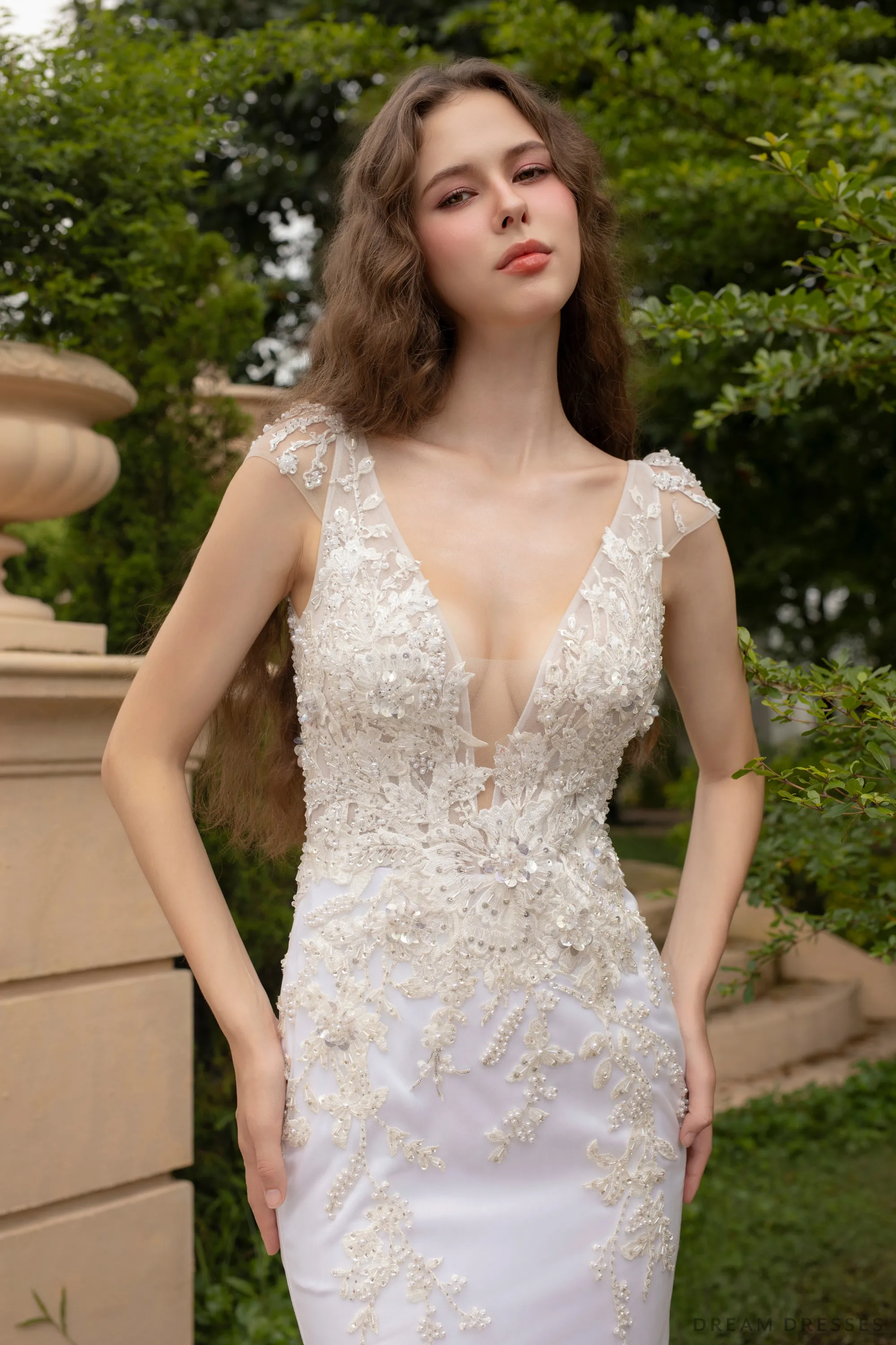 Plunging Neckline Mermaid Wedding Dress (#ELOISE)