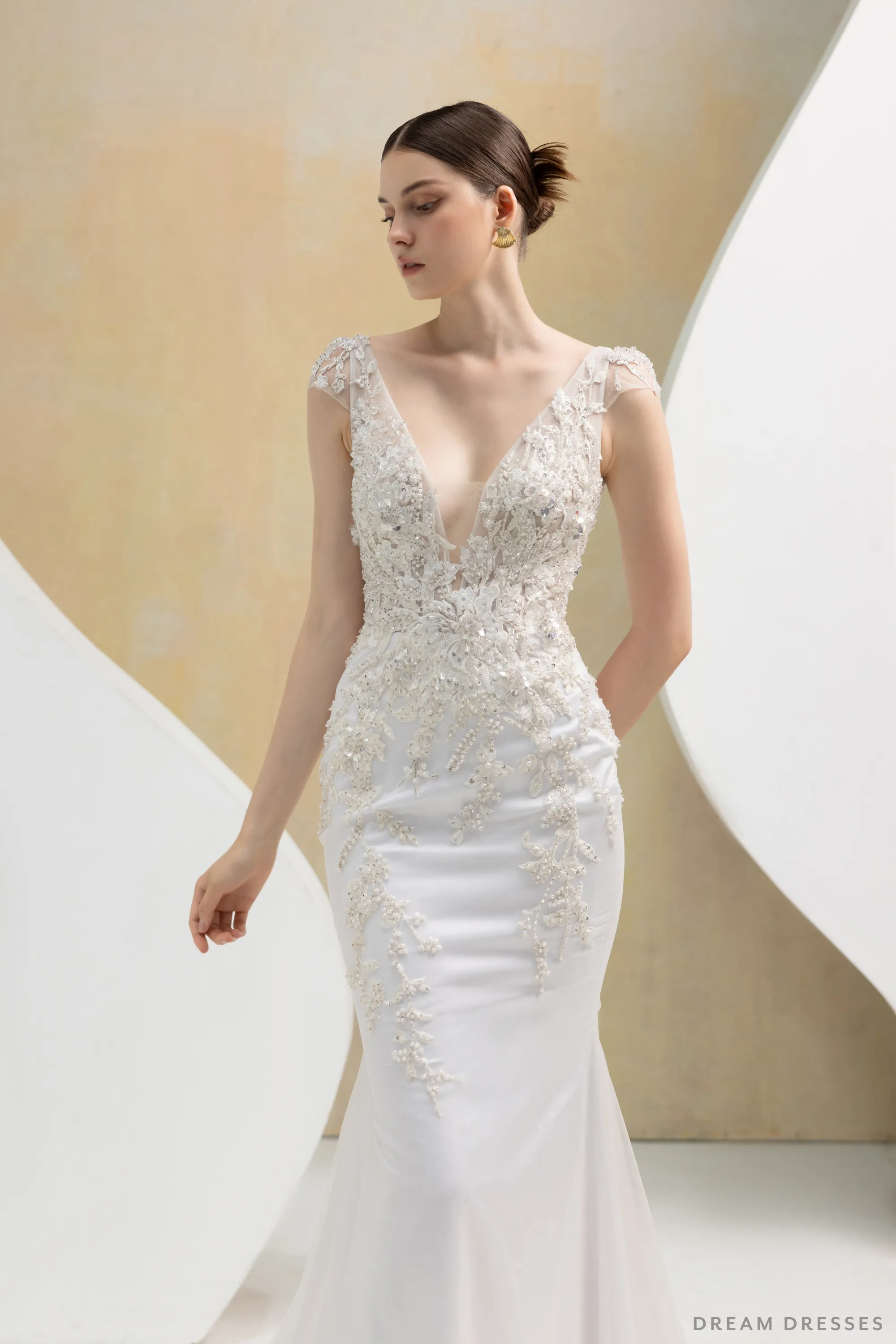 Plunging Neckline Mermaid Wedding Dress (#ELOISE)