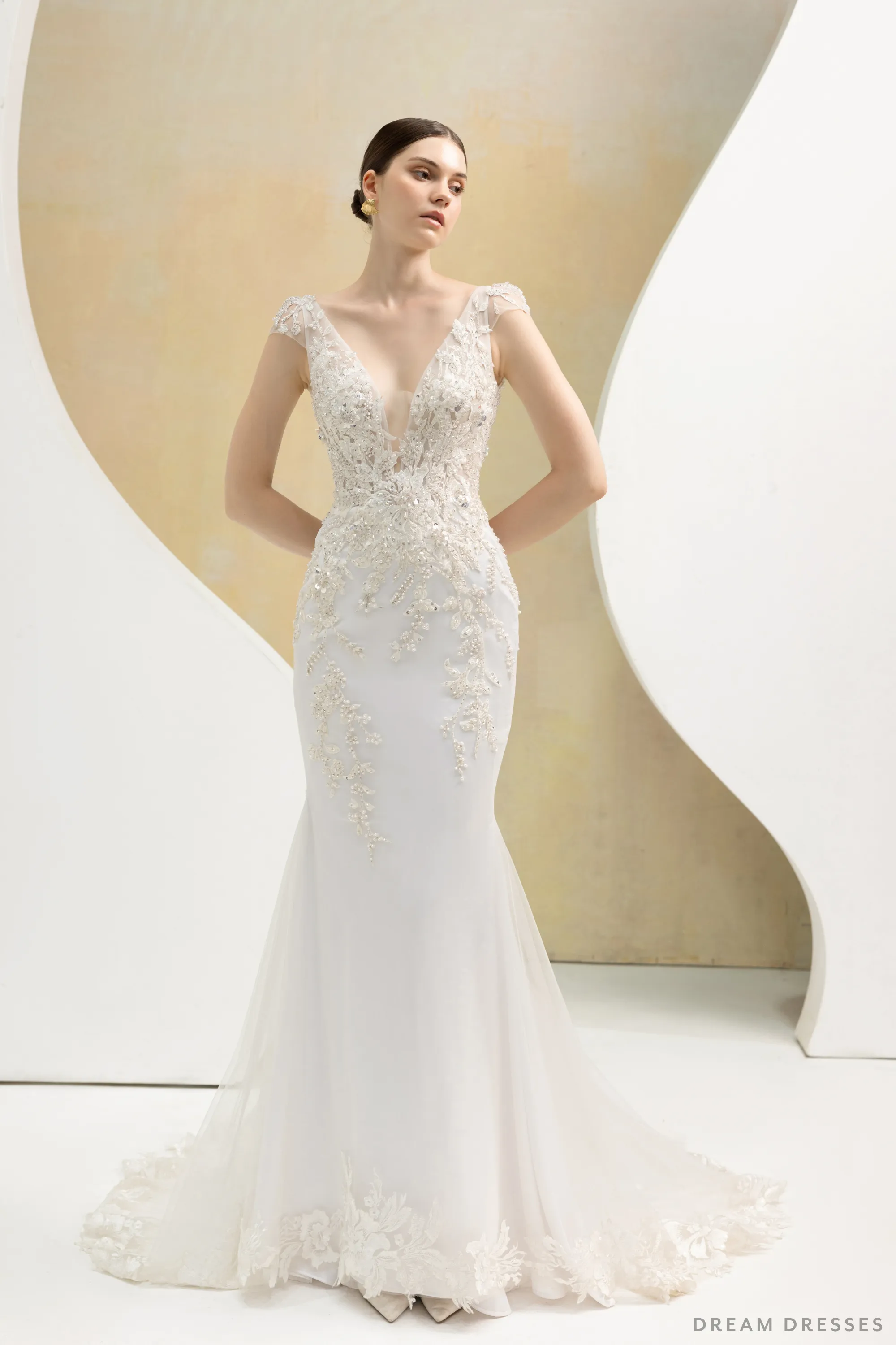 Plunging Neckline Mermaid Wedding Dress (#ELOISE)