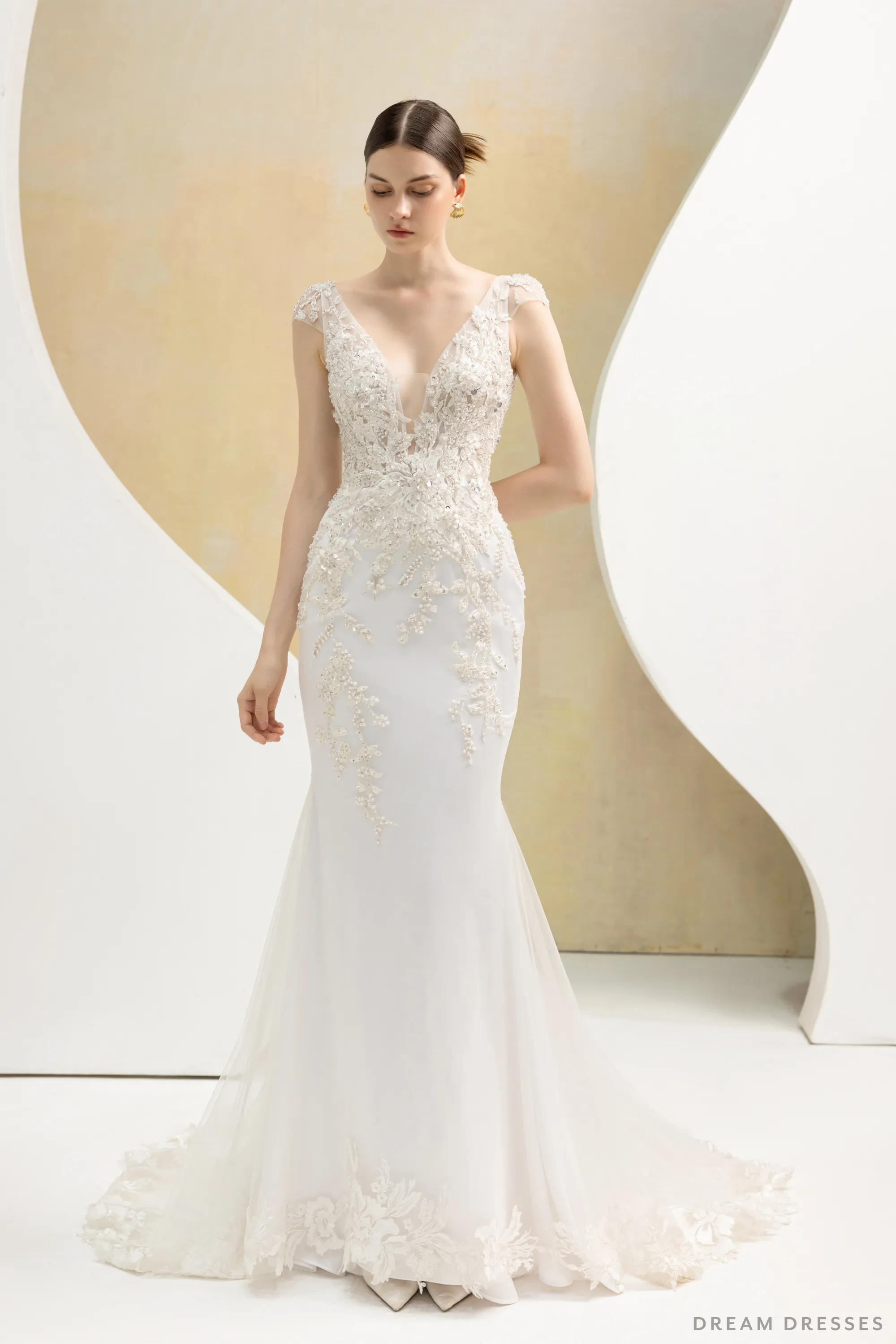 Plunging Neckline Mermaid Wedding Dress (#ELOISE)