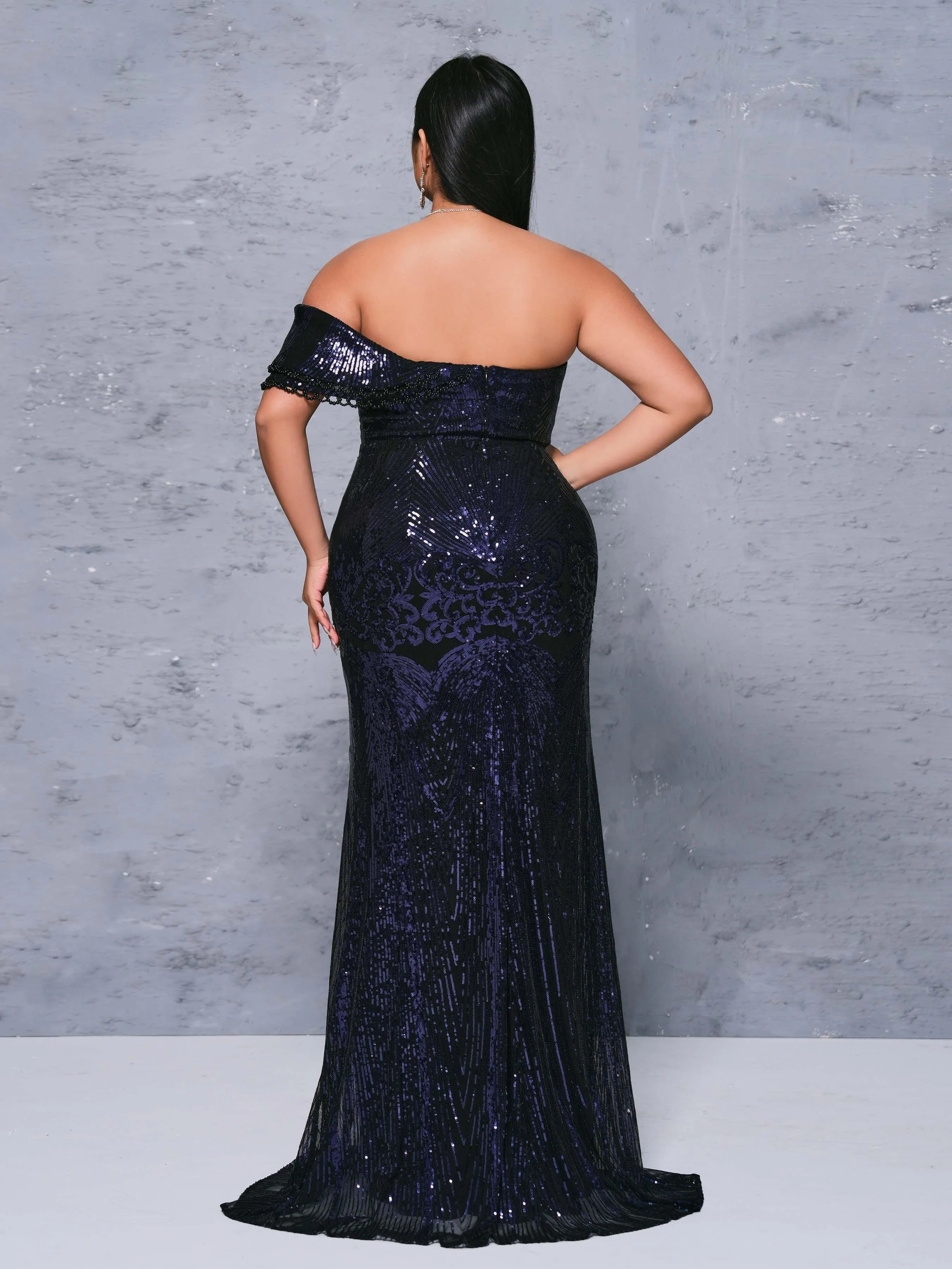 Plus Cutout One Shoulder Mermaid Sequin Dress PRX70073