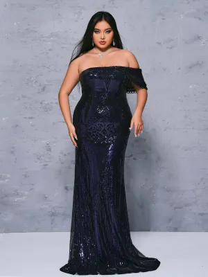 Plus Cutout One Shoulder Mermaid Sequin Dress PRX70073