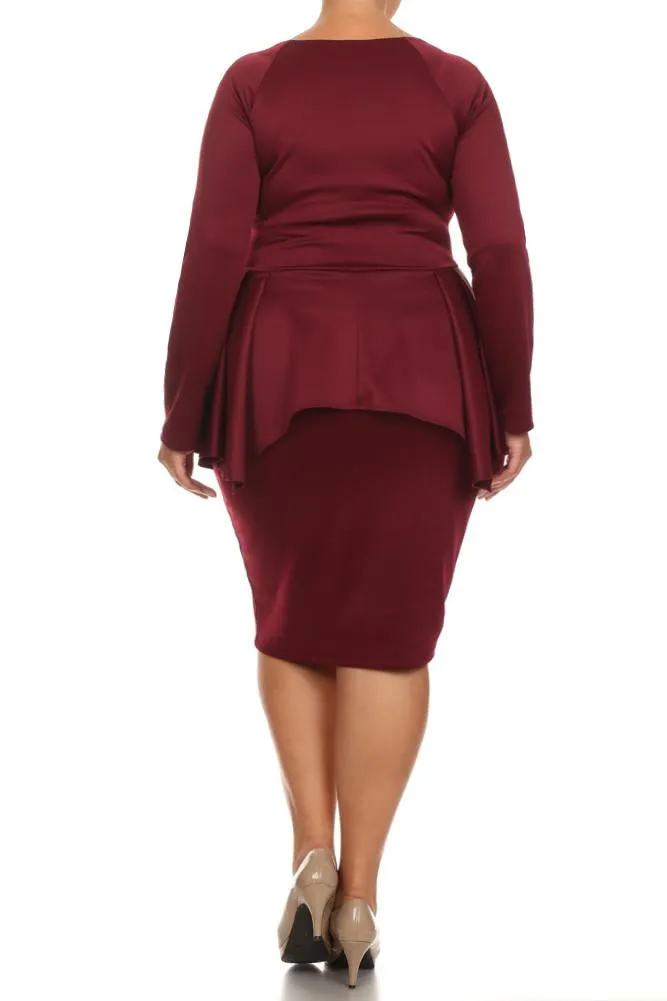 Plus Size Cadet Button Studs Peplum Midi Dress