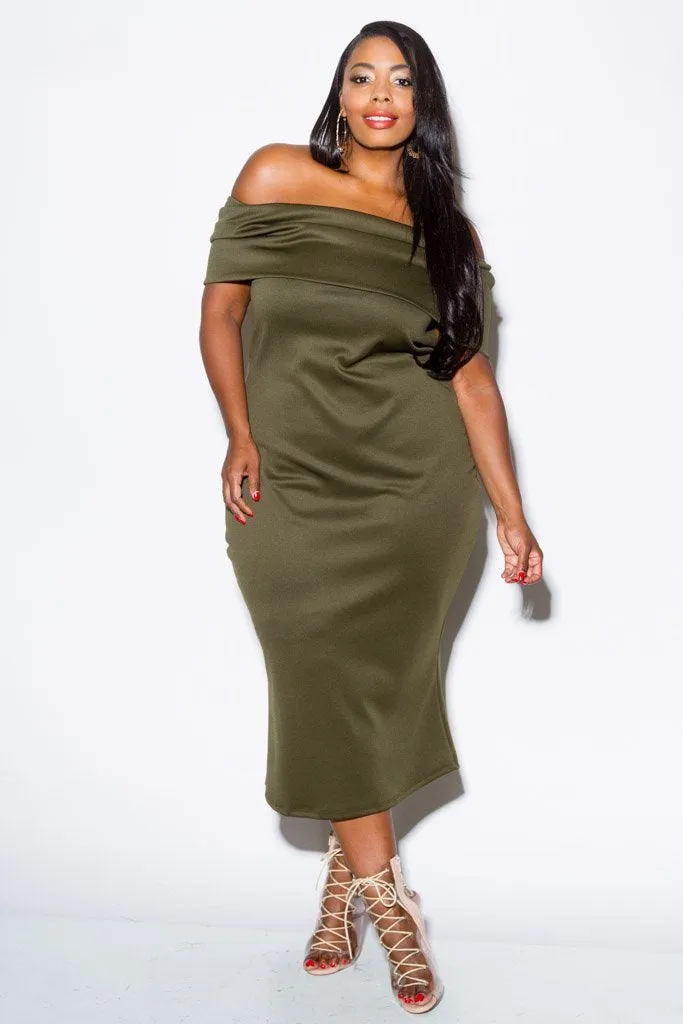 Plus Size Sexy Off Shoulder Fold Over Dress