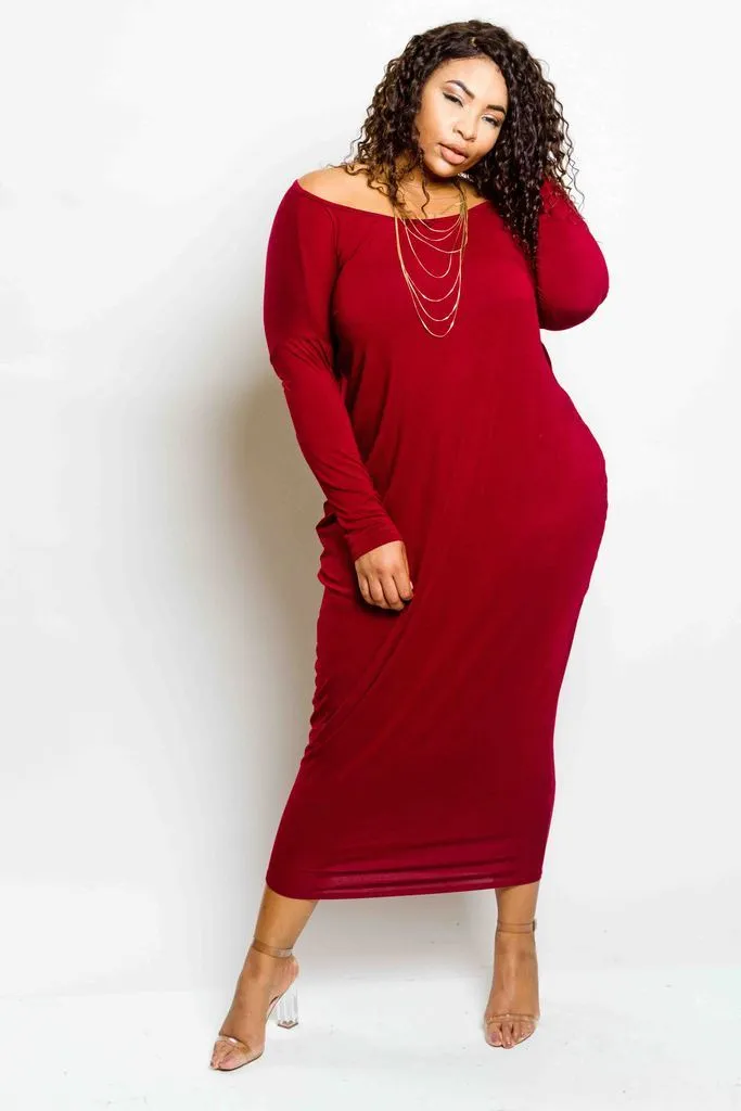 Plus Size Sexy Off Shoulder Long Sleeved Jersey Maxi Harem Dress
