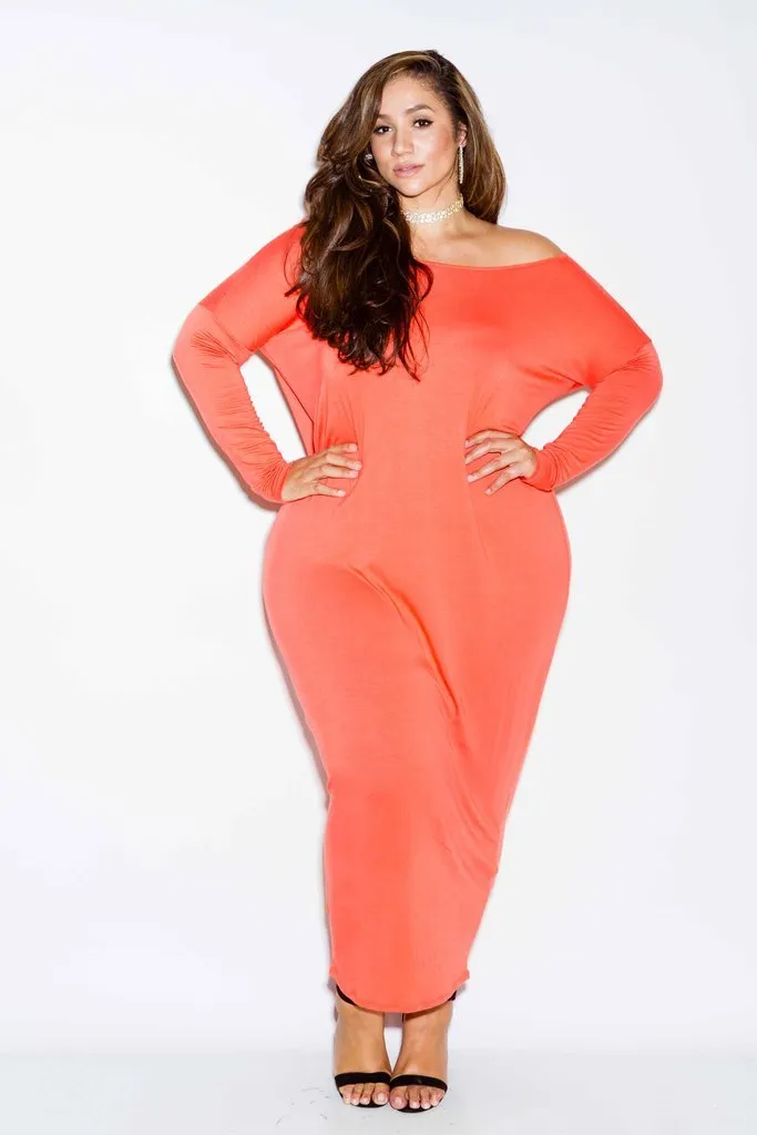 Plus Size Sexy Off Shoulder Long Sleeved Jersey Maxi Harem Dress