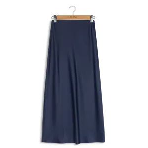Point Satin Slip Skirt in Midnight