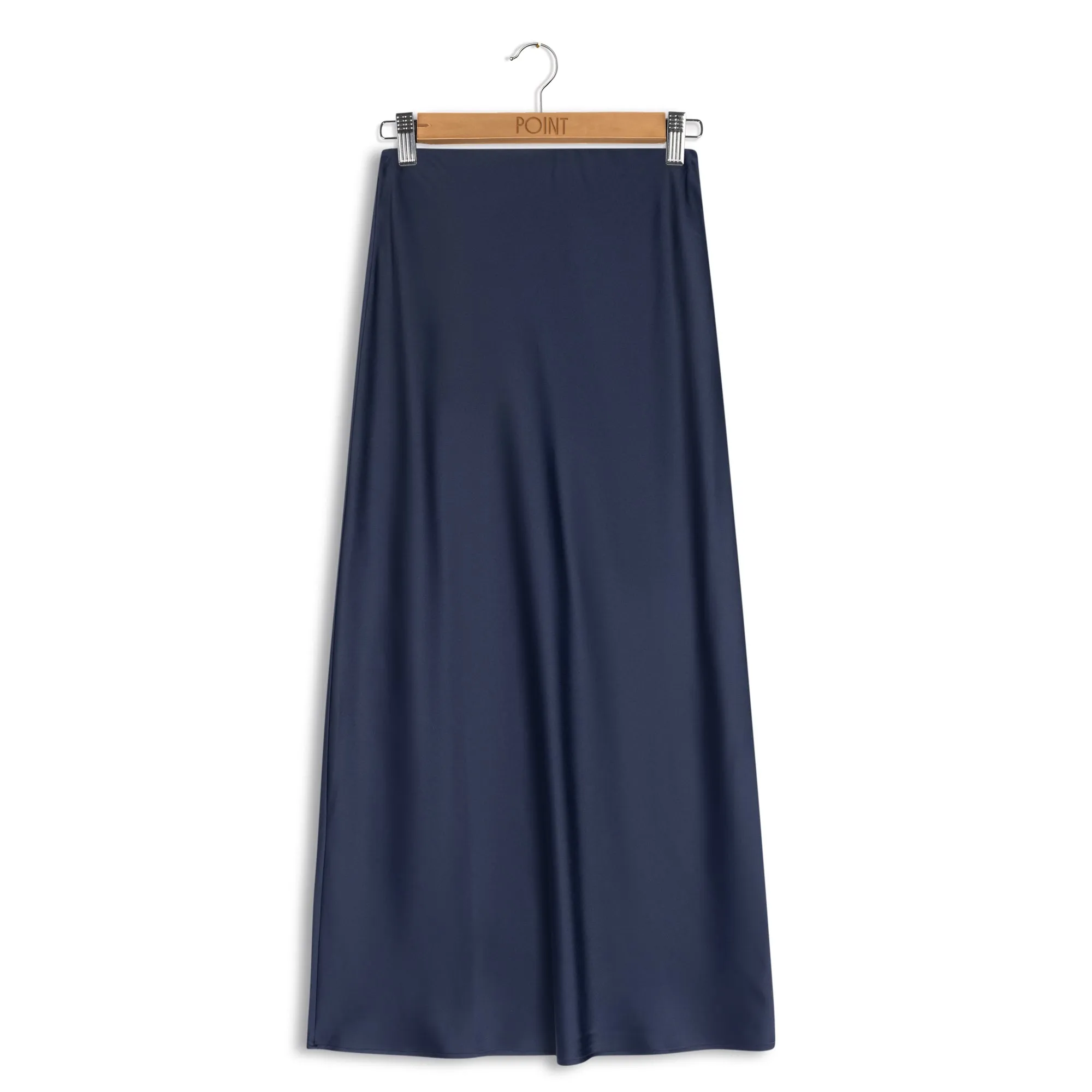 Point Satin Slip Skirt in Midnight