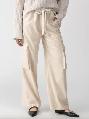 Pull On Sequin Cargo Pant-Almond