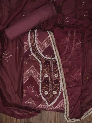 Purple Sequin Embroidered Organza Dress Material with Dupatta