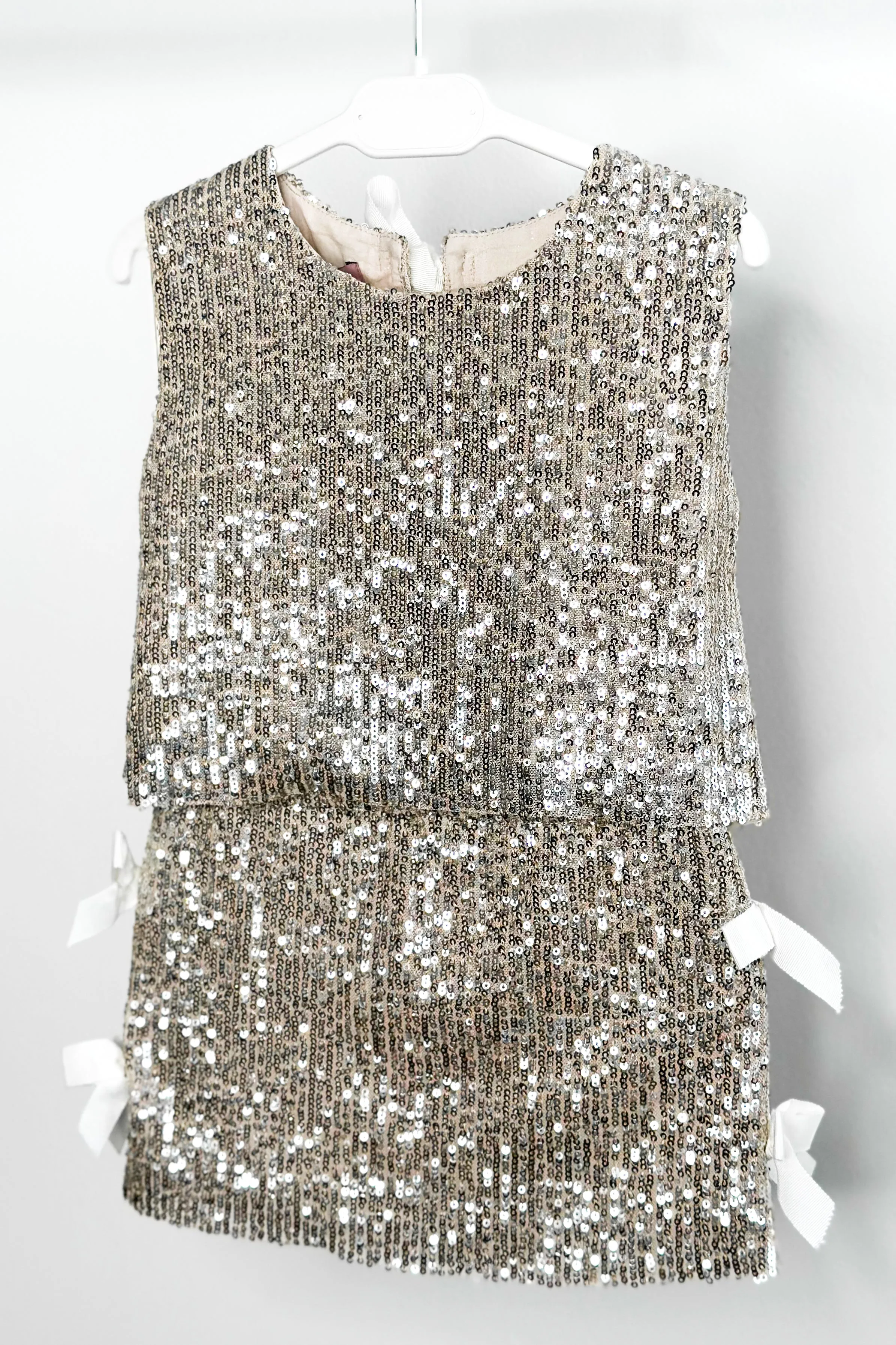 "Hannah" Champagne Sequin Bow Blouse & Skirt