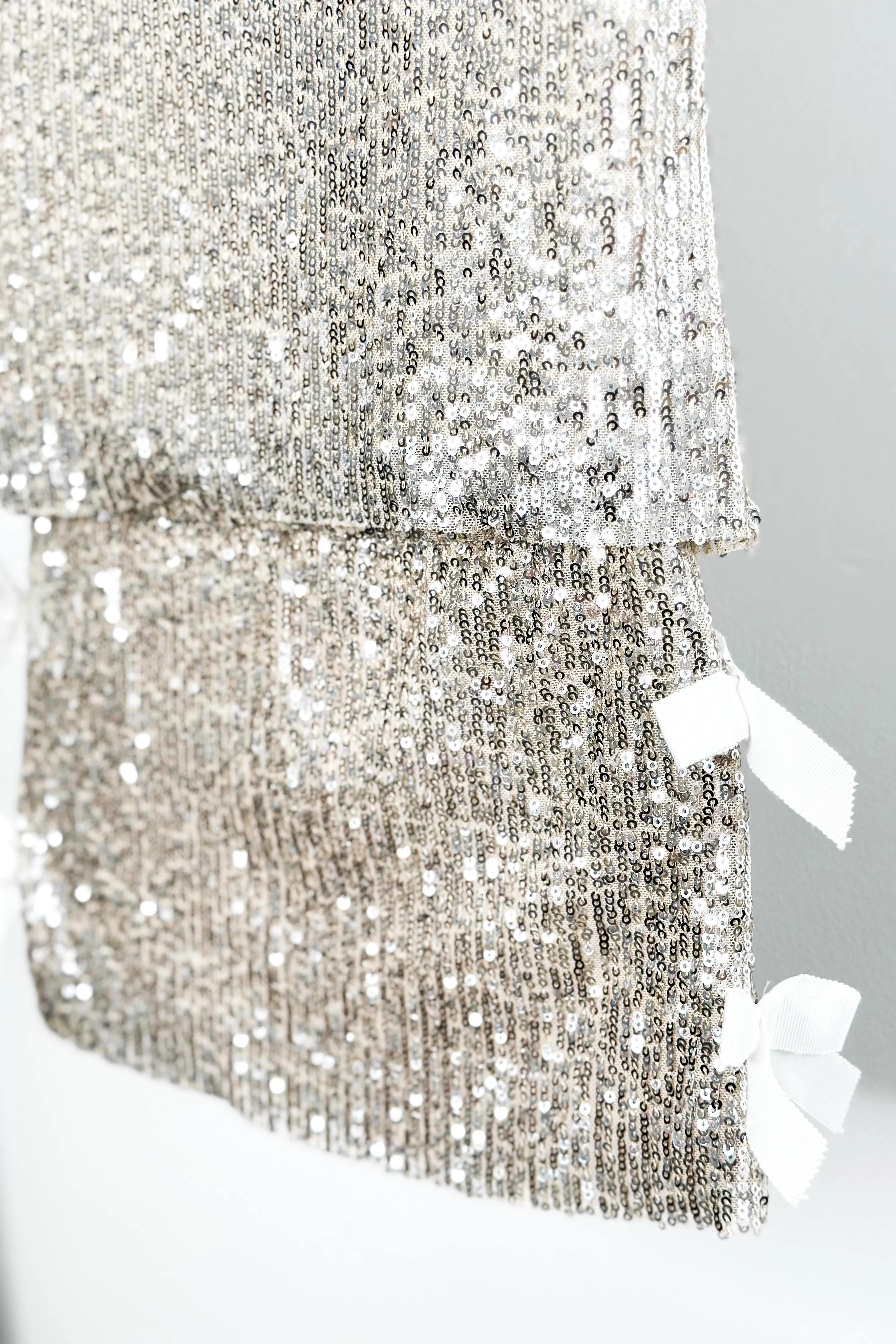 "Hannah" Champagne Sequin Bow Blouse & Skirt