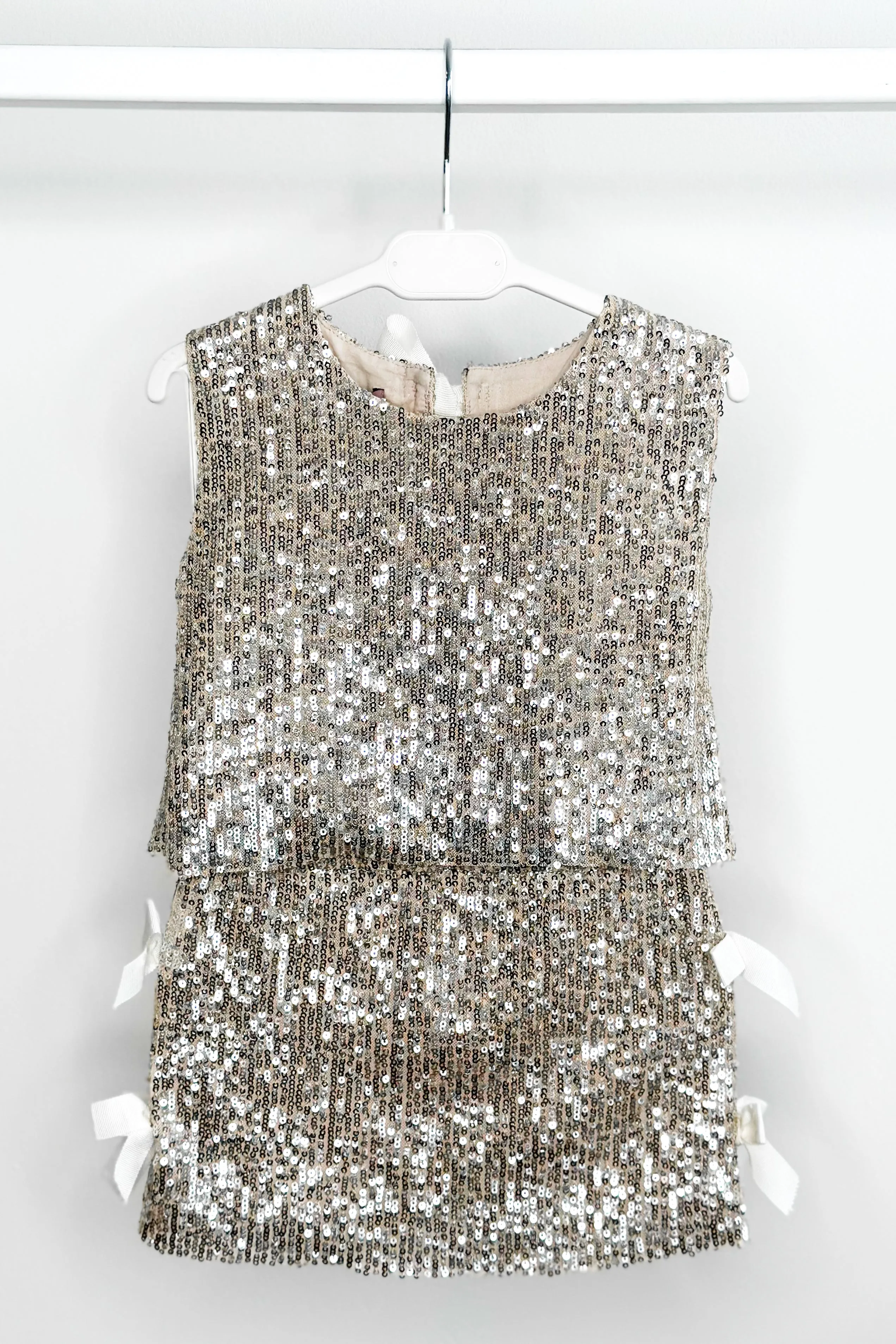 "Hannah" Champagne Sequin Bow Blouse & Skirt